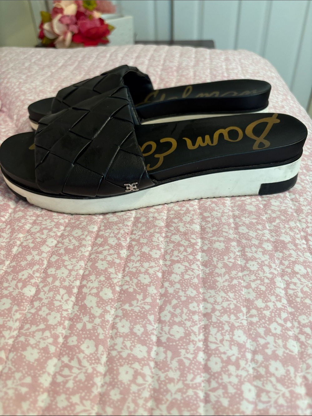 Sam Edelman Black Woven Leather Slide Mules - Picture 3 of 8